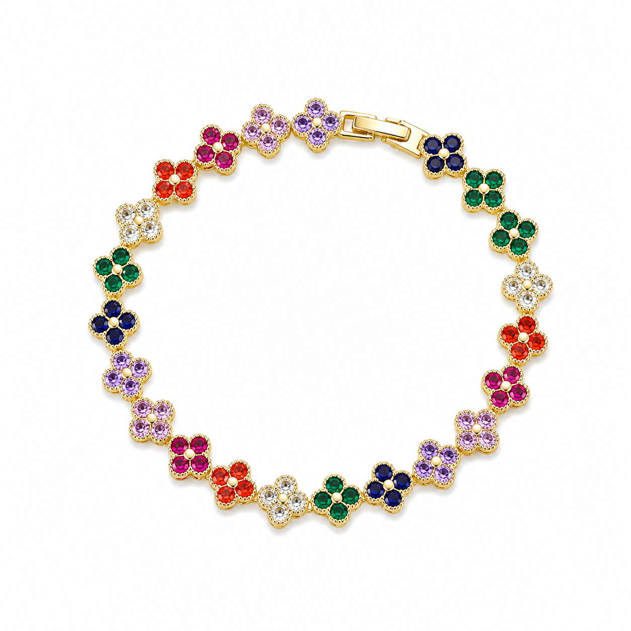 Bracelet Coréen à Fleurs en Zircon Multicolore